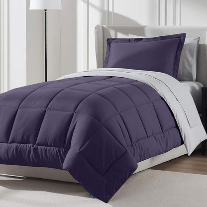 Nestl 5 Piece Twin Comforter Set – Purple Reversible Bed in a Bag – Complete Twin Size Bedding Set with Sheets, Pillowcase and Sham