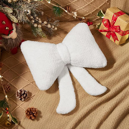 Stuffed Bow Christmas Decorations Soft Furry Bow Throw Pillows Cute Bowknot Plush Pillow Home Decor