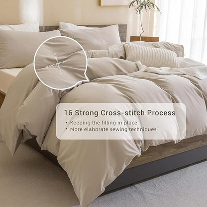 CozyTide King Bedding Set (104×90 Inch),Cotton Linen Feel Textured Comforter Set, 3 Pieces(1 Solid Comforter and 2 Pillowcases) Soft Lightweight Fluffy Bedding Comforter & Set for All Season