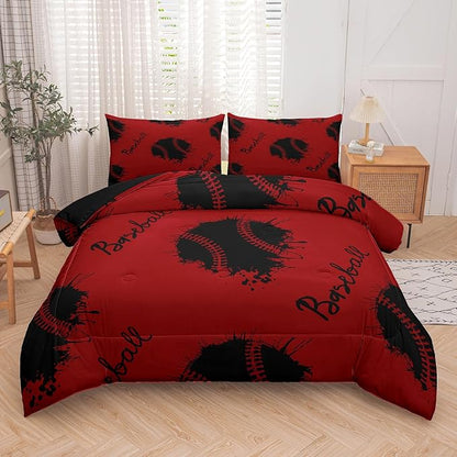 Tailor Shop Baseball Comforter Sets King Size,Baseball Bedding Sets for Boys Teens,Sport Kids Comforter Sets,Red Boys Bedding Sets with 1 Comforter 2 Pillowcases
