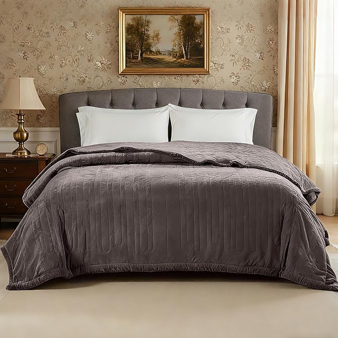 Degrees of Comfort King Electric Blanket with Dual Controls, Large Fleece Heated Blanket for Bed, Auto Shut Off, Machine Washable -Grey, 100Wx90L