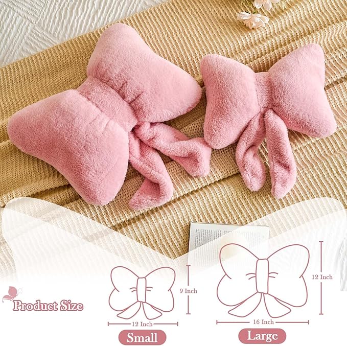Bowknot Pillow Dusty Pink Cute Bow Decorative Throw Pillows 16" Aesthetic Home Decor Bow Cushions Butterfly Knot Plush Pillow for Bedroom Couch