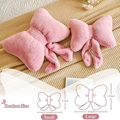 Bowknot Pillow Dusty Pink Cute Bow Decorative Throw Pillows 12" Aesthetic Home Decor Bow Cushions Butterfly Knot Plush Pillow for Bedroom Couch