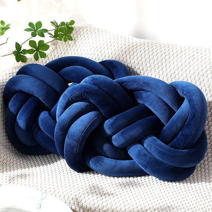 Sintuff Set of 2 Velvet Knot Pillow Ball 14 x 16 Inch Soft Decorative Knotted Throw Pillow for Christmas Thanksgiving Couch Home Sofa Bedroom Decor to Add Comfort and Style(Navy Blue)