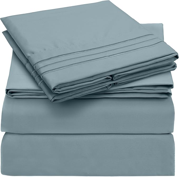 Mellanni Extra Deep King Sheets - 4 PC Iconic Collection Bedding - Hotel Luxury, Ultra Soft, Cooling Bed Sheets - Wrinkle, Fade, Stain Resistant (King, Spa Blue)