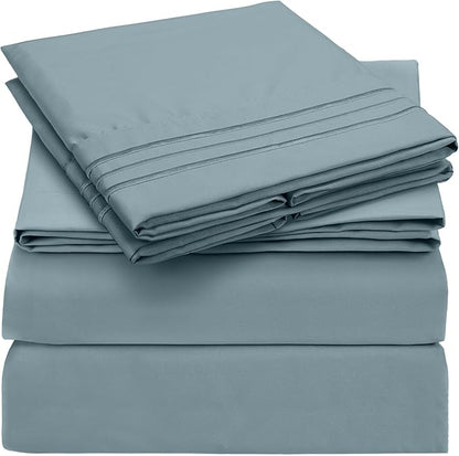 Mellanni Extra Deep Queen Sheets - 4 PC Iconic Collection Bedding - Hotel Luxury, Ultra Soft, Cooling Bed Sheets - Wrinkle, Fade, Stain Resistant (Queen, Spa Blue)