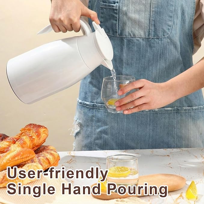 Norme 2 Pcs Thermal Coffee Carafe Insulated Stainless Steel Coffee Carafe for Hot Liquid Vacuum Thermal Pot Creamer Pitcher Dispenser with Brushes Keeping Hot Water Milk (Beige,51 oz)