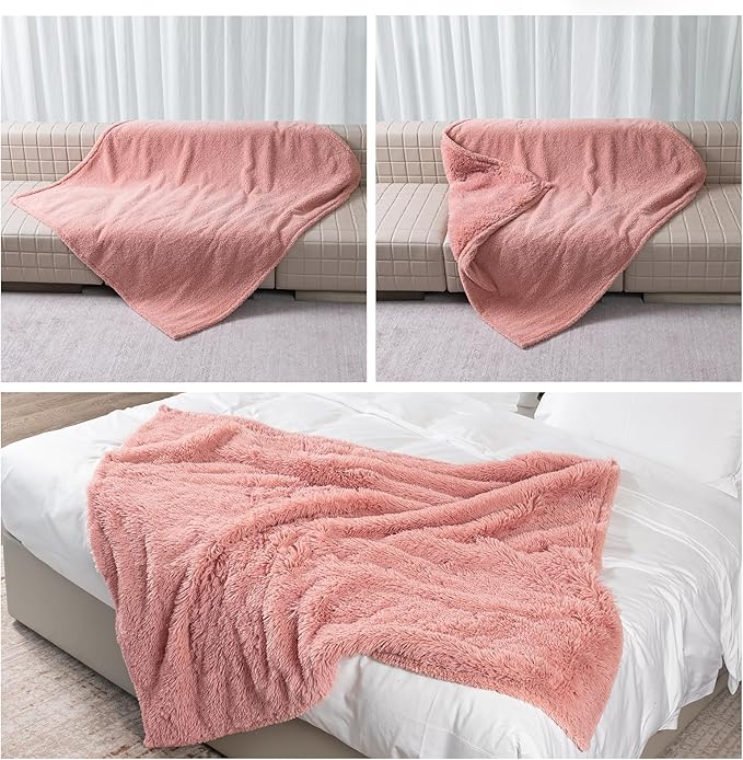 Pink Calming Dog Blanket Waterproof Pet Blankets Fluffy Long Faux Fur Cat Throw Blankets for Couch Furniture Protector Love Bed Cover Washable(Pink,M)