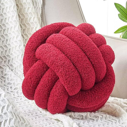 Uvvyui Knot Pillow Ball, Soft Home Decorative Round Throw Pillow, Handmade Knotted Plush Pillow, Round Boucle Pillow Cushion (8.6 Inches Burgundy)