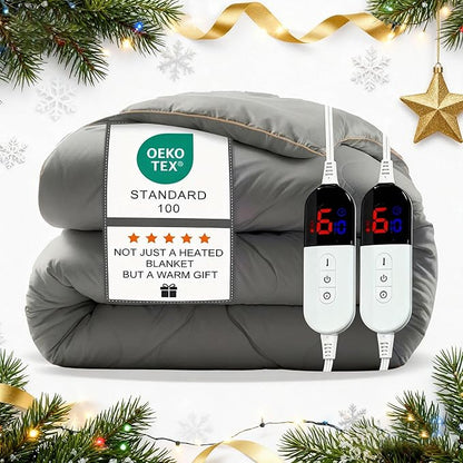 Electric Blanket King Size - Dual Control Heated Blanket King Size, Fast Heating with 10 Time Settings & 6 Heat Settings, Warm Gift (Gray, King 90" x 104")