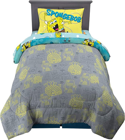 Franco Kids Bedding Super Soft Comforter and Sheet Set, 4 Piece Twin Size, Spongebob