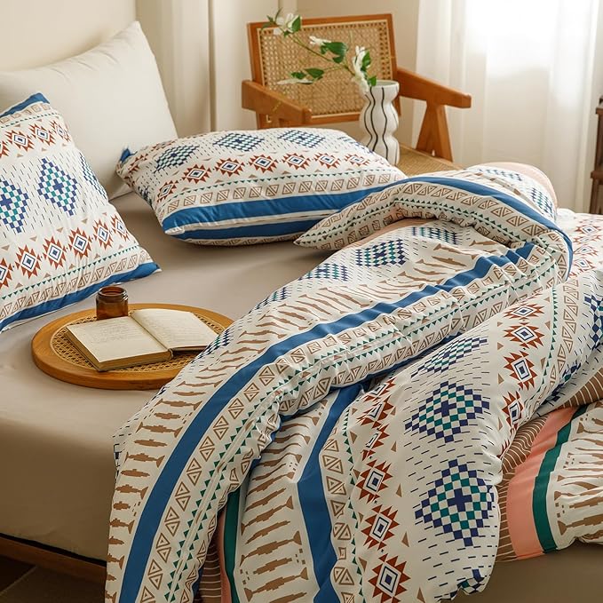 CLOTHKNOW Aztec Southwest Comforter Set Twin/Twin XL Geometric Bedding Comforter Sets Bohemian Twin Comforter White Blue Comforter Sets