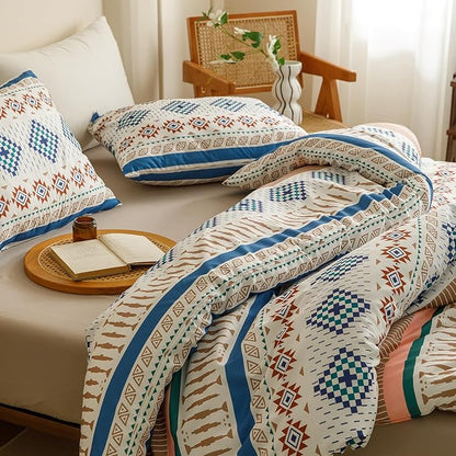 CLOTHKNOW Aztec Southwest Comforter Set Twin/Twin XL Geometric Bedding Comforter Sets Bohemian Twin Comforter White Blue Comforter Sets