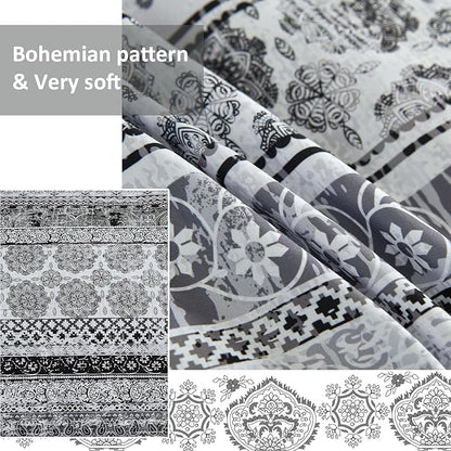 Cottolester Boho Queen Size Comforter Set 8 Pieces,Gray Bohemian Striped Bed in a Bag,Floral Soft Microfiber Bedding Comforter Set