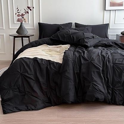 Maple&Stone Twin Comforter Set, 5-Piece Bedding Set with Pinch Pleat Comforter, Sheets, Pillowcases & Shams - Black