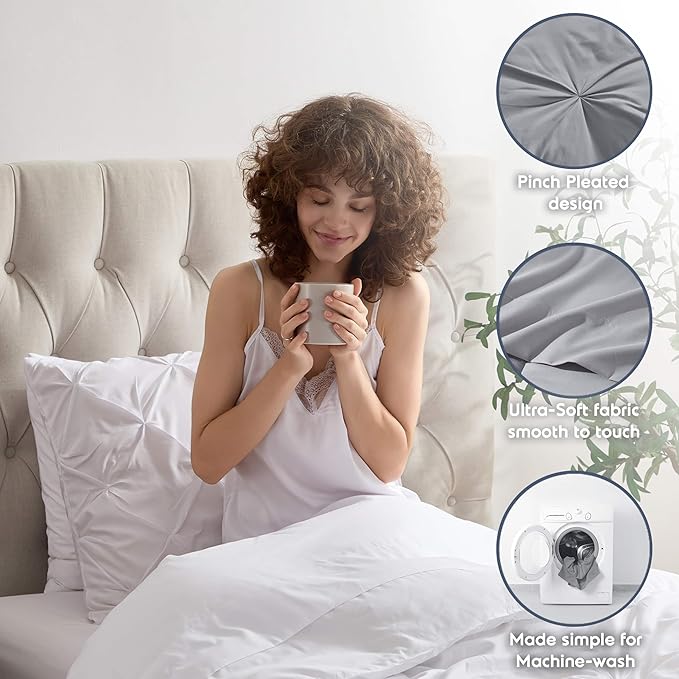 Nestl Twin XL Comforter Set 5 Piece - Pintuck Twin XL Bedding Set White, College Dorm Room Essentials Bed in a Bag, Twin XL Comforter Set for College Girls and Boys with Sheets, Pillowcase and Sham