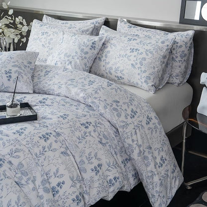 King Comforter Set Floral 3 Pieces Soft Cute Flower Bedding Comforter Sets Garden Style Blue Flower Print Botanical Comforter King for All Seasons 1 Comforter and 2 Pillowcases