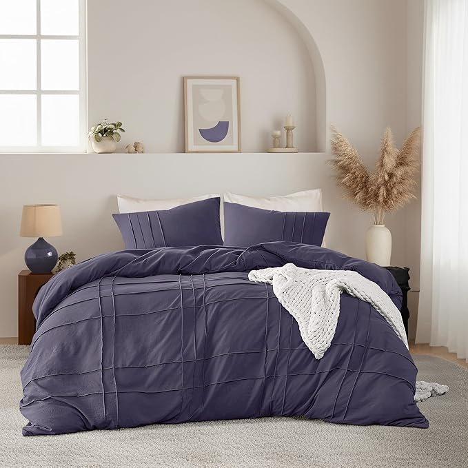 King Size Comforter Set Skipper Blue, 3 Pieces Bedding Set, Ultra Soft Prewashed Bed Set, Pinch Pleat All Seasons Lightweight Comforter and Shams