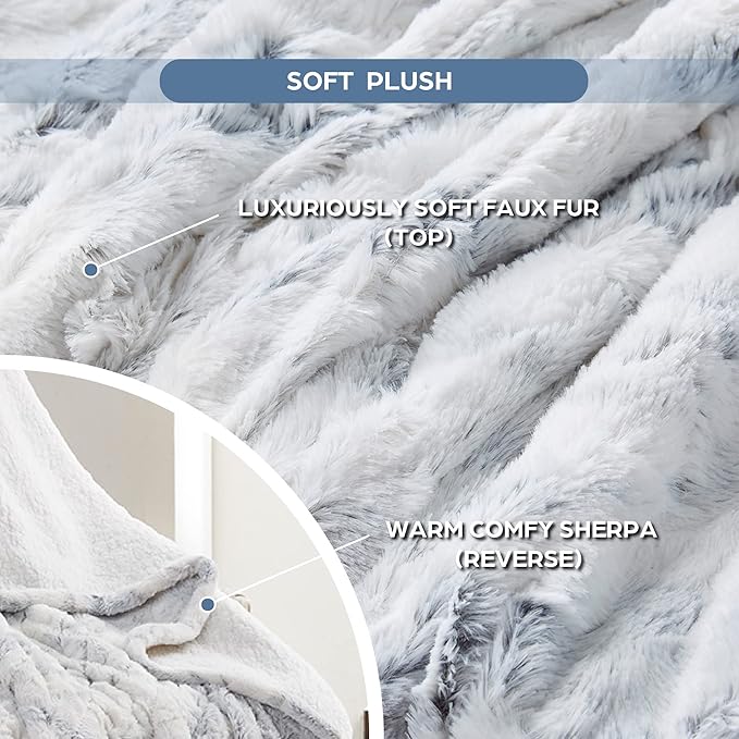 Codi Soft Faux Fur Electric Blanket, Heated Throw with Fuzzy Sherpa Back | White/Slate Marble, 60x70 | Lightweight Warming Throws for Couch | 3 Heat Setting with Auto Shut Off, 6ft Power Cord Washable