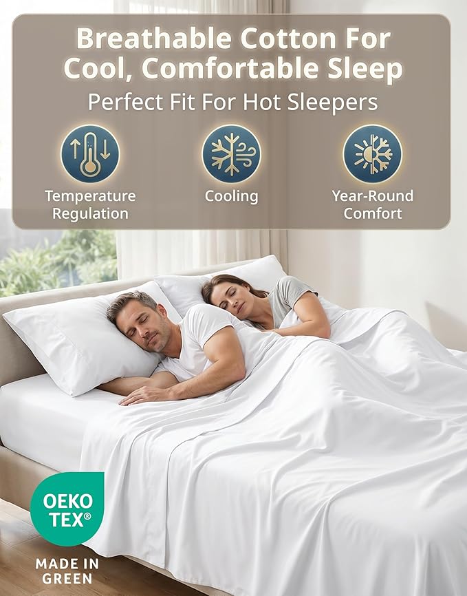LANE LINEN Queen Sheet Set - 600 Thread Count Premium Soft Long Staple 100% Cotton Sheets, Hotel Luxury Sateen Silky Finish, Snug Fit 15" Deep Pocket, Low Pill, Machine Washable - White Sheets