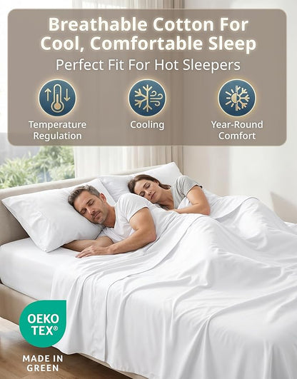 LANE LINEN Queen Sheet Set - 600 Thread Count Premium Soft Long Staple 100% Cotton Sheets, Hotel Luxury Sateen Silky Finish, Snug Fit 15" Deep Pocket, Low Pill, Machine Washable - White Sheets
