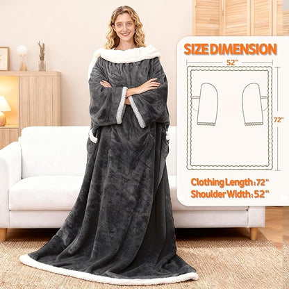 Heated Blanket Wearable Electric with Sleeves & Foot Pocket, Heating Blanket with 8 Hours Auto Off 10 Fast Heating Levels, Machine Washable, Gift Idea, 52”*72”+18”