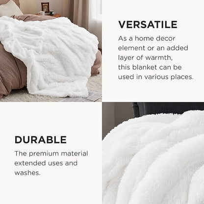 Bedsure GentleSoft Fluffy White King Size Blanket for Bed, Thick Soft Sherpa Faux Fur Fleece Bedding Fuzzy Plush Winter Warm Heavy Large King Blanket, Cozy White Gifts for Men Women, 108x90