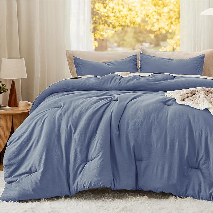 Bedsure California King Size Comforter Set, Blue Soft Prewashed Bedding for All Seasons, 3 Pieces GentleSoft™ Down Alternative Bed Set, 1 Lightweight Comforter (104"x96") and 2 Pillowcases (20"x36")