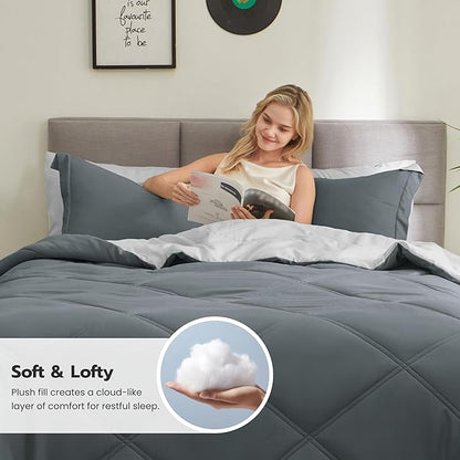 Joiedomi Full Size Comforter Set with Sheets Dark Grey, 7 Pieces Full Size Bed Set with 1 Down Alternative Comforter, 1 Flat Sheet, 1 Fitted Sheet, 2 Pillowcases and 2 Pillow Shams, Bed in a Bag