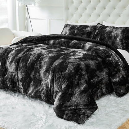 YIYEA Fluffy Queen Size Comforter Set, Luxury Faux Fur Comforter, Ultra Soft Plush Fuzzy Velvet Bedding Comforter Sets for Fall Winter, Cozy Warmth, No Shedding, 3PC, Queen