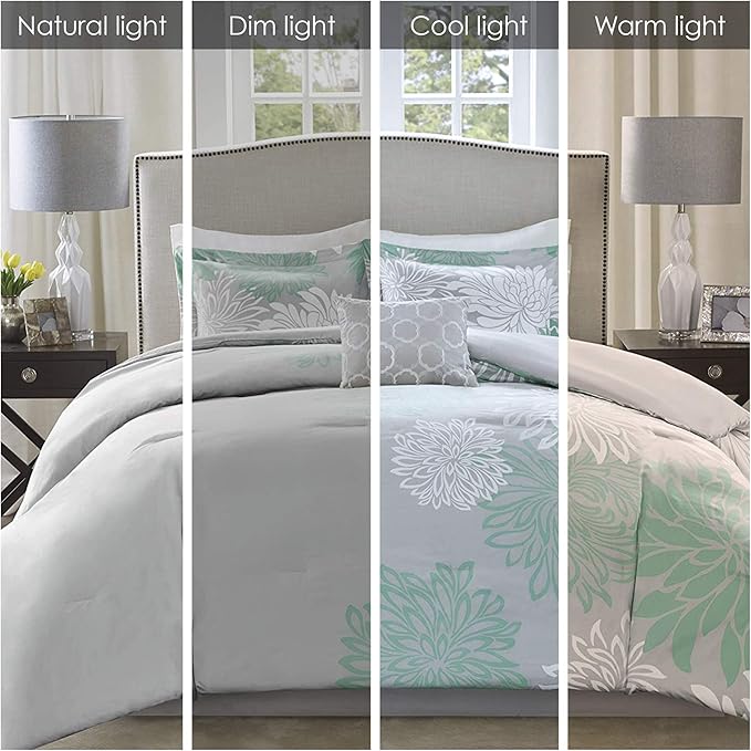 Comfort Spaces Enya Comforter Set-Modern Floral Design All Season Down Alternative Bedding, Matching Shams, Bedskirt, Decorative Pillows, Queen(90"x90"), Aqua