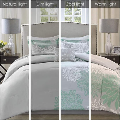 Comfort Spaces Enya Comforter Set-Modern Floral Design All Season Down Alternative Bedding, Matching Shams, Bedskirt, Decorative Pillows, Queen(90"x90"), Aqua
