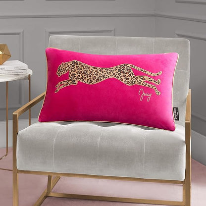 Juicy Couture Reversible Velvet Cheetah Pillow, 14" x 24" Decorative Pillow, Hot Pink