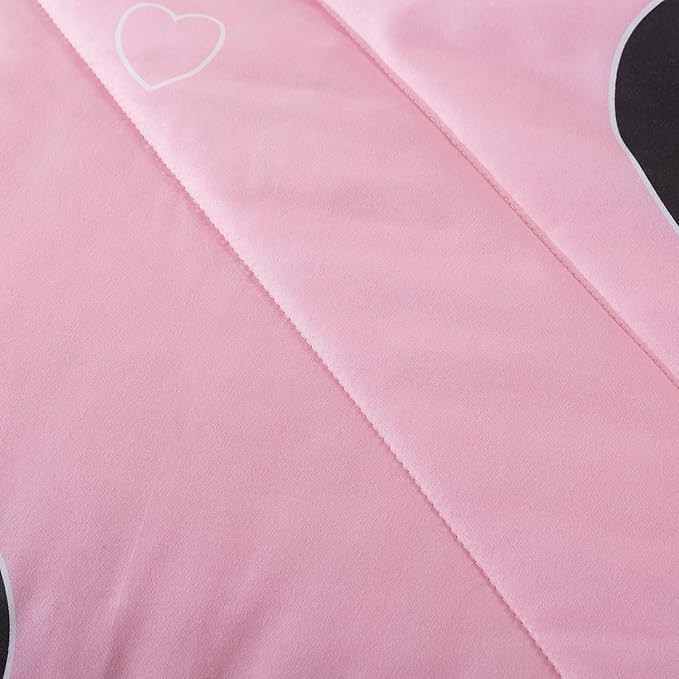Caressma Love Pattern Girls Pink Comforter Set Queen Size, Blush Pink Cute Love Heart Sexy Comforter Bedding Set for All Seasons, Geometric Soft Microfiber 3 Pieces Comforter Set with Pillowcases