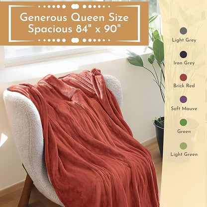 Electric Heated Blanket 84"x90" Queen Size Flannel Heated Blanket, Cozy & Warm for All Night, 5 Heat Settings & 10 Hours Auto Off, Machine Washable, Brick Red