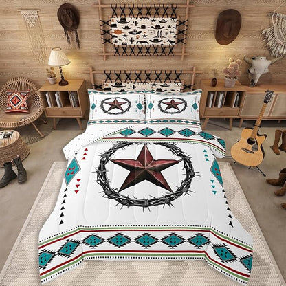 Erosebridal Western Decor Queen Comforter Set Boho Aztec Bedding Set for Kids Teens Adult Bedroom, Southwestern Texas Star Bedding Comforter Sets Exotic Tribal Geometric Quilt with 2 Pillow Cases