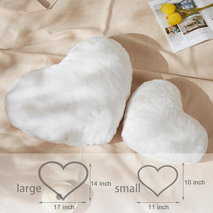 YRXRUS Valentines Heart Pillows, Love Heart Shaped Pillow, White Cute Heart Pillow for Gifts, Shaped Throw Pillows for Her, Kids, Women, Girls Home Decoration, Faux Rabbit Fur 10X11 Inch