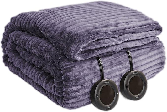 Heated Blanket King Size 100"x90",ETL Certification-10 Heating Levels Electric Blanket&1-10 Hour Auto Off,Heating Blanket with Dual Controller (Purple)