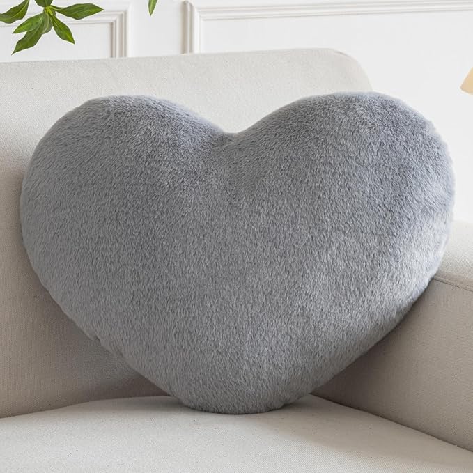 Xiashrk Heart Pillow, Heart Shaped Pillow for Bed Couch, Soft Decorative Heart Throw Pillow, Cute Decorate Pillows, Heart Pillows for Bedroom Living Room (Light Grey, Large 19.6"x15.7")