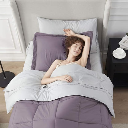 Nestl 5 Piece Twin XL Comforter Set – Grayish Purple Reversible Bed in a Bag – Complete Twin XL Size Bedding Set with Sheets, Pillowcase and Sham