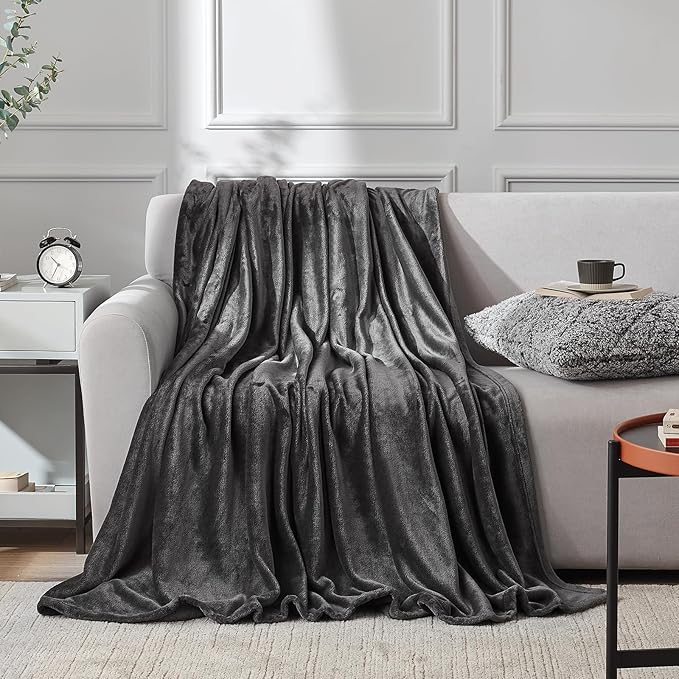 Hansleep Fleece Charcoal Throw XL Blanket, Super Soft Flannel Fuzzy, Plush Cozy Blanket for All Seasons, Charcoal, Throw XL 50x70 Inches