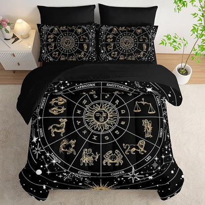 7 Piece Comforter Set King Galaxy，Celestial Bedding Set King Galaxy，(1 Comforter, 1 Flat Sheet, 1 Fitted Sheet, 2 Pillowcase and 2 Pillow Sham)