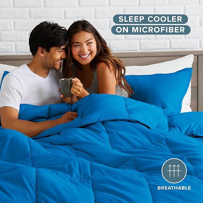 Bare Home Comforter Set - Full Size - Ultra-Soft - Goose Down Alternative - Premium 1800 Series - All Season Warmth (Full, Medium Blue)