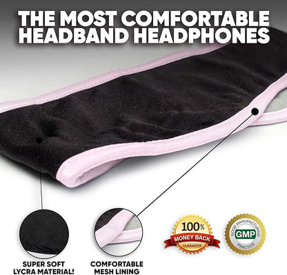 CozyPhones Sleep Headphones - Over Ear Headphones from Ultra Thin Cool Mesh Wired for Side Sleepers, Meditation, Running, Laptop, and Phone - Pink Lycra