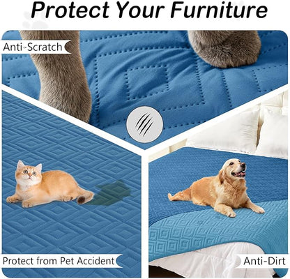 hyha Waterproof Dog Blanket, Soft Pet Bed Blankets, Waterproof Sofa Couch Cover for Dogs Washable, Reversible Pet Couch Covers for Sofa Furniture (30x80 Inch, Navy Blue/Blue)