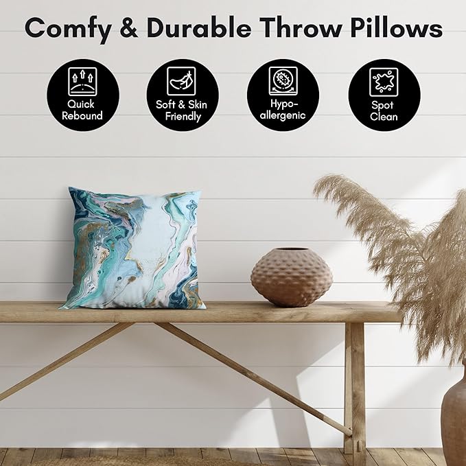 Americanflat 14x14 Throw Pillow with Sewn-in Insert - All-in-One Decorative Pillows - No Cover Needed - Soft and Durable Cushion for Bed or Sofa - Polyester - Blue and White