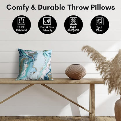 Americanflat 14x14 Throw Pillow with Sewn-in Insert - All-in-One Decorative Pillows - No Cover Needed - Soft and Durable Cushion for Bed or Sofa - Polyester - Blue and White