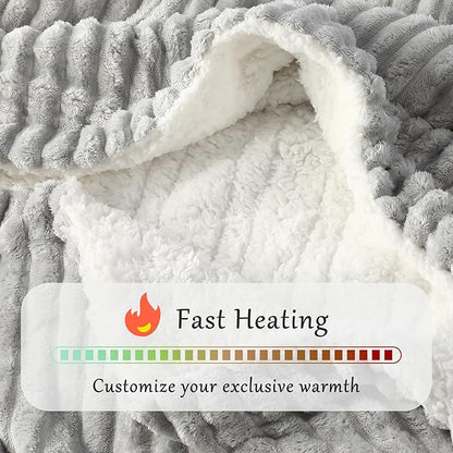 Electric Blanket Heated Full Blanket, Super Soft Flannel & Sherpa Electric Full Blanket with 6 Fast Heating Levels, 10 Hours Auto Off & OverHeat Protection, Machine Washable, 72'' X 84'', Light Gray