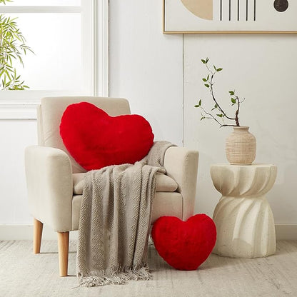 YRXRUS Valentines Heart Pillows, Love Heart Shaped Pillow, Small Cute Red Heart Pillows for Gifts, Faux Rabbit Throw Pillows for Her, Kids, Girls Home Decoration, 10X11 Inch