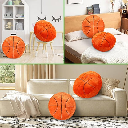 Basketball Pillow, 2 Pcs Fun Basketball Plush Throw Pillows, Cute Chair Cusion, Sports Pillows for Boys Room, Soft Decorative Pillow for Birthday Gift Sofa Bed Living Room Decor 15.7"